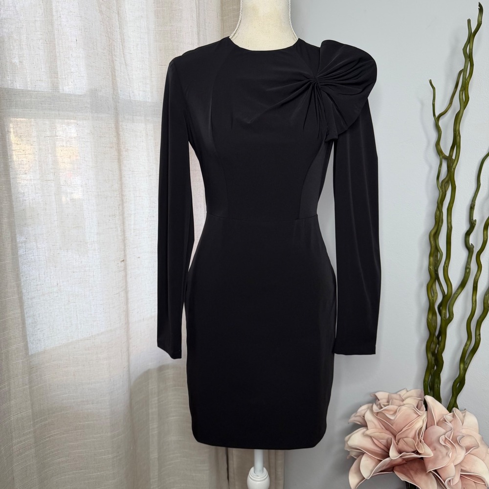 Diane Von Furstenberg DVF Anneli‎ Dress Black Bow Mini Sheath Long Sleeve Size 2